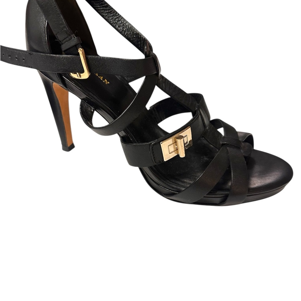 Cole Haan Black and Gold Strappy Heels